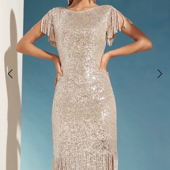 Gorgeous Frank Lyman Sequin dress with fringe Sz M - Picture 1 of 16